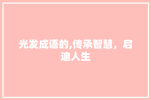 光发成语的,传承智慧，启迪人生