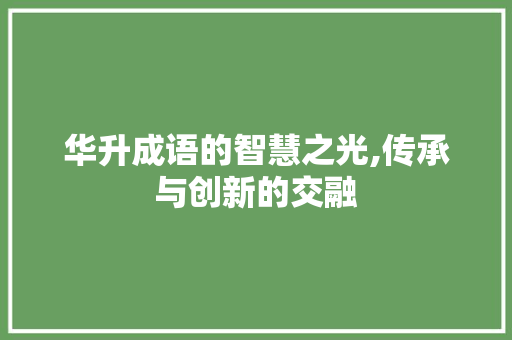华升成语的智慧之光,传承与创新的交融