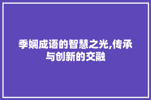季娴成语的智慧之光,传承与创新的交融
