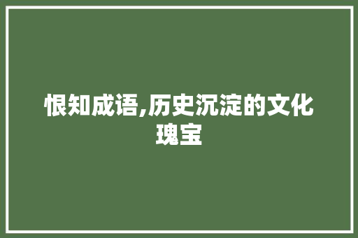 恨知成语,历史沉淀的文化瑰宝 生活感悟