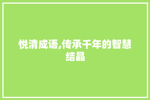 悦清成语,传承千年的智慧结晶