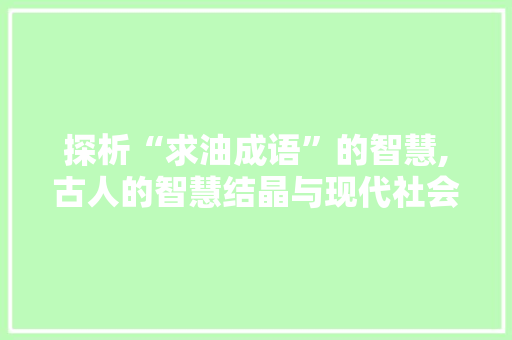 探析“求油成语”的智慧,古人的智慧结晶与现代社会价值