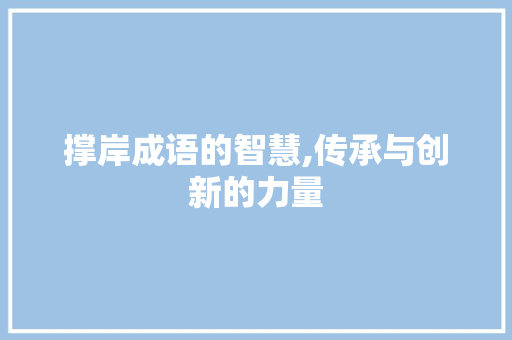 撑岸成语的智慧,传承与创新的力量