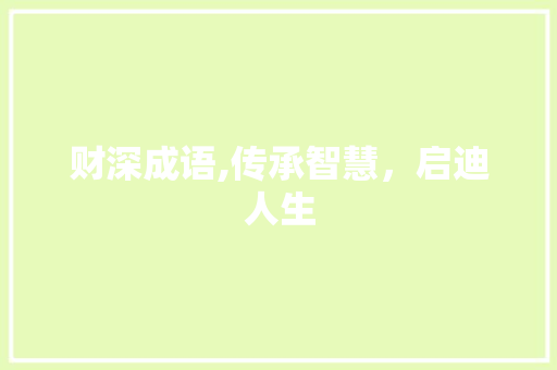 财深成语,传承智慧，启迪人生