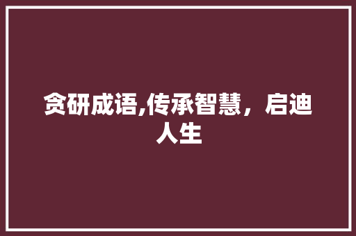 贪研成语,传承智慧，启迪人生