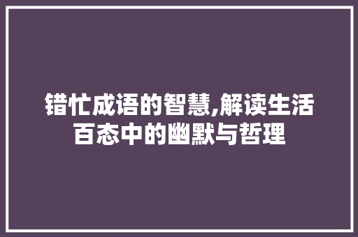 错忙成语的智慧,解读生活百态中的幽默与哲理