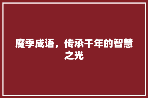 魔季成语，传承千年的智慧之光