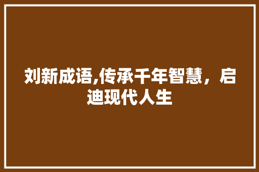 刘新成语,传承千年智慧，启迪现代人生