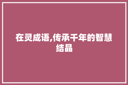在灵成语,传承千年的智慧结晶