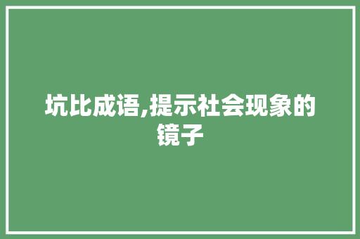 坑比成语,提示社会现象的镜子