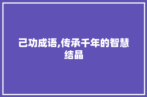 己功成语,传承千年的智慧结晶