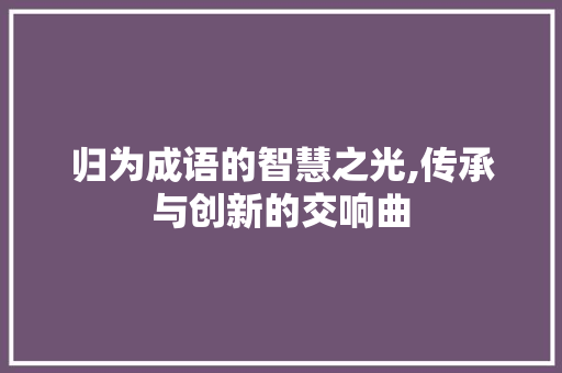 归为成语的智慧之光,传承与创新的交响曲