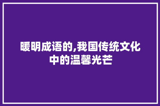 暖明成语的,我国传统文化中的温馨光芒