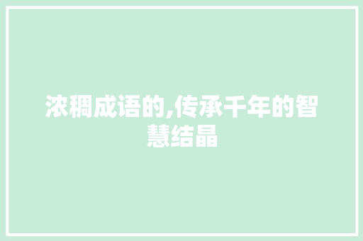 浓稠成语的,传承千年的智慧结晶