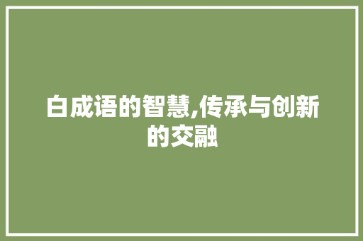 白成语的智慧,传承与创新的交融