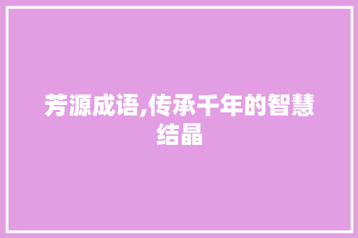 芳源成语,传承千年的智慧结晶
