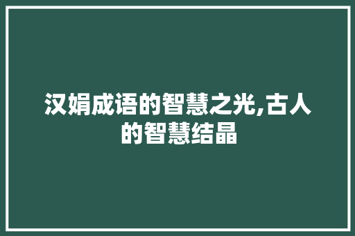 汉娟成语的智慧之光,古人的智慧结晶