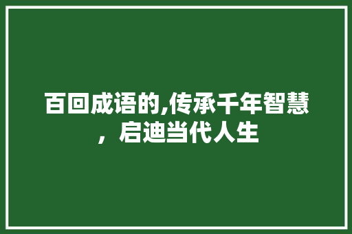 百回成语的,传承千年智慧，启迪当代人生