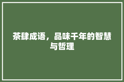 茶肆成语，品味千年的智慧与哲理