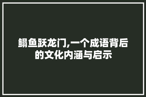 鳎鱼跃龙门,一个成语背后的文化内涵与启示