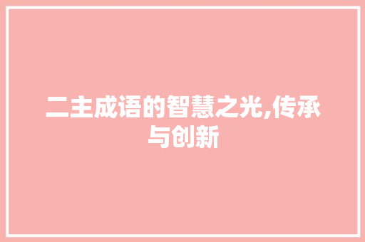 二主成语的智慧之光,传承与创新
