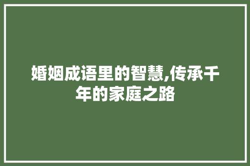 婚姻成语里的智慧,传承千年的家庭之路