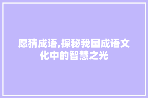 愿猜成语,探秘我国成语文化中的智慧之光