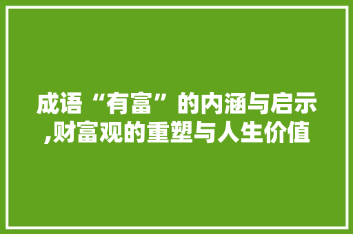 成语“有富”的内涵与启示,财富观的重塑与人生价值的实现