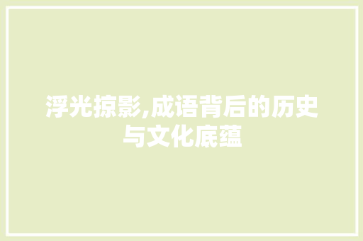 浮光掠影,成语背后的历史与文化底蕴