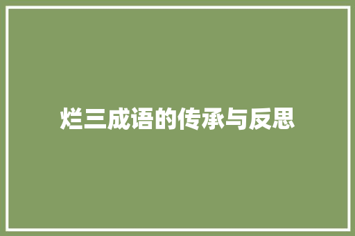 烂三成语的传承与反思