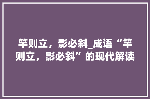 竿则立，影必斜_成语“竿则立，影必斜”的现代解读
