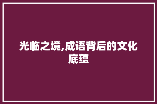 光临之境,成语背后的文化底蕴