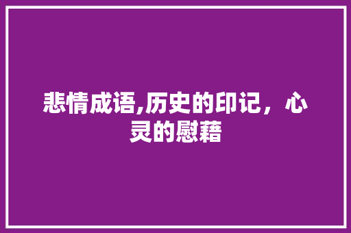 悲情成语,历史的印记，心灵的慰藉 特写稿