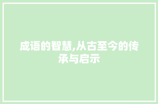 成语的智慧,从古至今的传承与启示