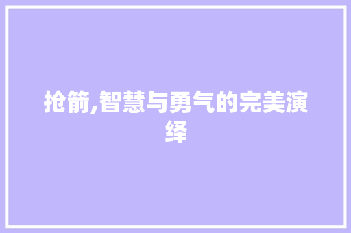 抢箭,智慧与勇气的完美演绎