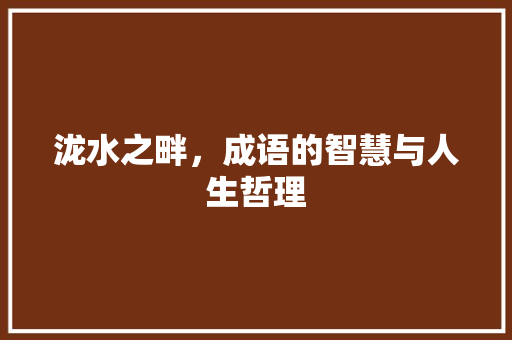 泷水之畔，成语的智慧与人生哲理