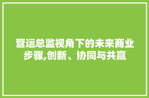 营运总监视角下的未来商业步骤,创新、协同与共赢