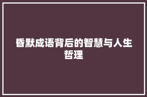 昏默成语背后的智慧与人生哲理 特写稿