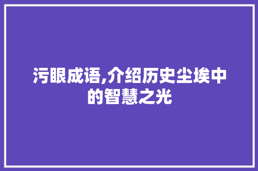 污眼成语,介绍历史尘埃中的智慧之光