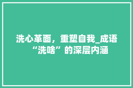 洗心革面，重塑自我_成语“洗啥”的深层内涵