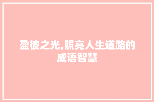 盈彼之光,照亮人生道路的成语智慧