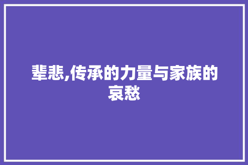 辈悲,传承的力量与家族的哀愁