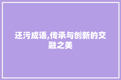 还污成语,传承与创新的交融之美