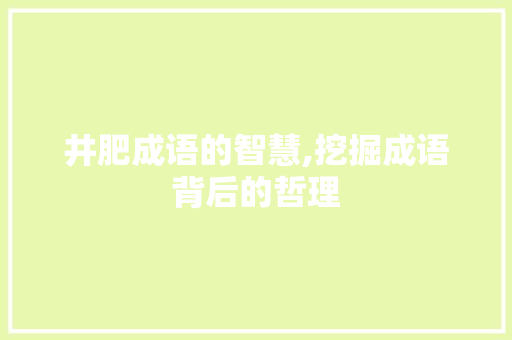 井肥成语的智慧,挖掘成语背后的哲理