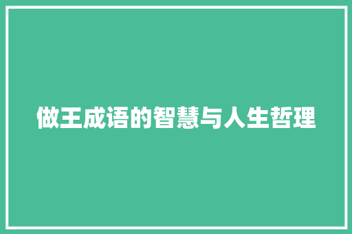 做王成语的智慧与人生哲理