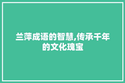 兰萍成语的智慧,传承千年的文化瑰宝 工作类