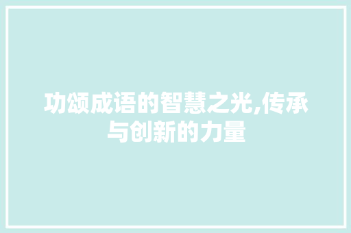 功颂成语的智慧之光,传承与创新的力量