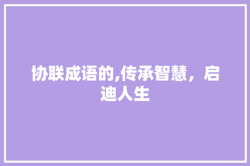 协联成语的,传承智慧，启迪人生
