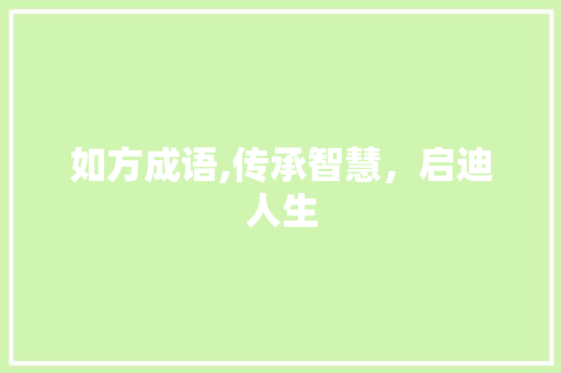 如方成语,传承智慧，启迪人生