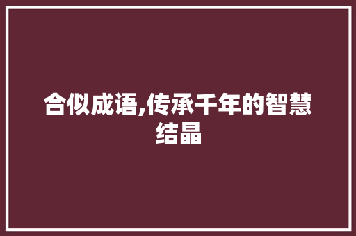 合似成语,传承千年的智慧结晶